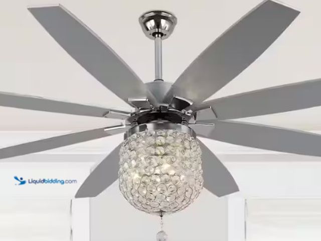 Lot 49-5459338 - Oaks Aura Serene 65 in. Indoor Modern Glam Crystal Reversible Chrome Ceiling Fan with Lights 6-Speed...