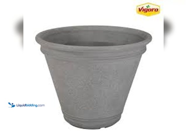 Lot 49-5488493 - QTY 2 - Vigoro Alameda Extra Large Gray Plastic Planter (22 in. L x 22 in. W x 17.5 in. H). Model # ...
