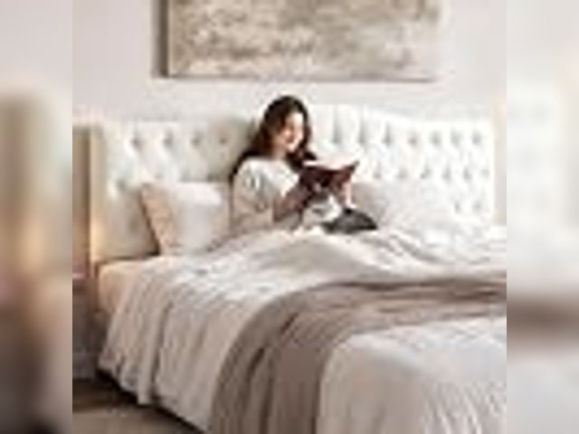 Lot 49-2021641 - Iroomy Upholstered Queen Headboard, Button Diamond Tufted Headboard with Adjustable Height and Solid...