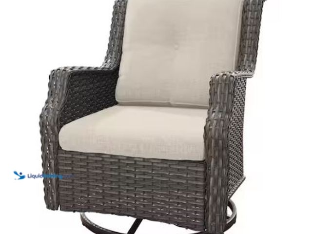 Lot 49-1544812 - Gardenbee Wicker Patio Outdoor Lounge Chair Swivel Rocking Chair with Beige Cushions, Model # M72-BG...