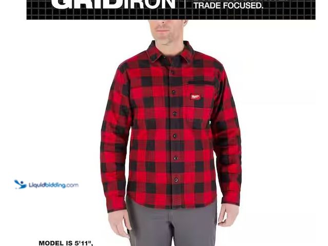 Lot 49-1576873 - Milwaukee Men's Large Red GRIDIRON Flannel Shirt Model # M551R-L, Unused  Ref#AHDSB0205