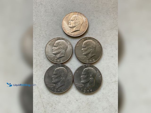 Lot 49-3609215 - LOT OF 5 “IKE” EISENHOWER LARGE ONE DOLLAR COINS INCLUDING 1971, 1972, 1974 AND 1977