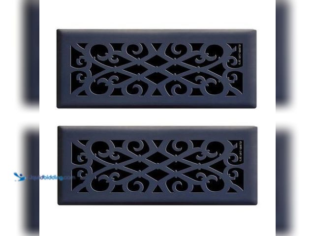 Lot 49-3616545 - Set of (2) Hampton Bay Elegant Scroll 4 in. x 12 in. Steel Floor Register in Matte Black - Unused Mo...