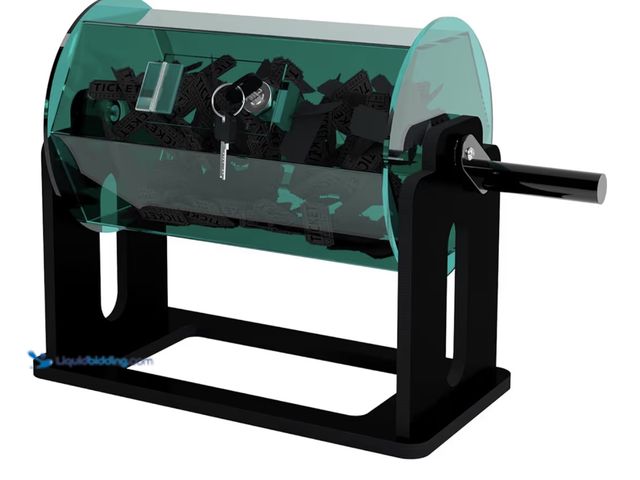 Lot 49-1810593 - RAFFLE DRUM    Raffle Drum, Raffle Ticket Spinner Drum with Silent Design Turning Handle, Durable Ti...