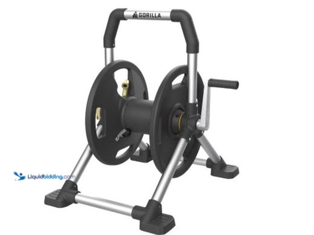 Lot 49-5555367 - Gorilla Carts 150 ft. Black/Gray Retractable Free Standing Hose Reel Cart, Unused