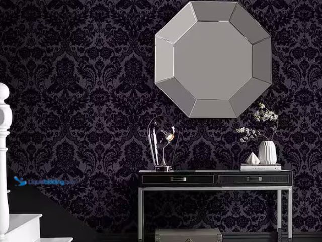Lot 49-1515793 - Graham & Brown Gothic Damask Flock Plum Purple and Black Paste the Wall Wallpaper, Model # 106586, N...