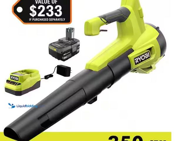 Lot 49-5460690 - RYOBI
ONE+ 18V 100 MPH 350 CFM Cordless Battery Variable Speed Jet Fan Leaf Blower with 4.0 Ah Batt...