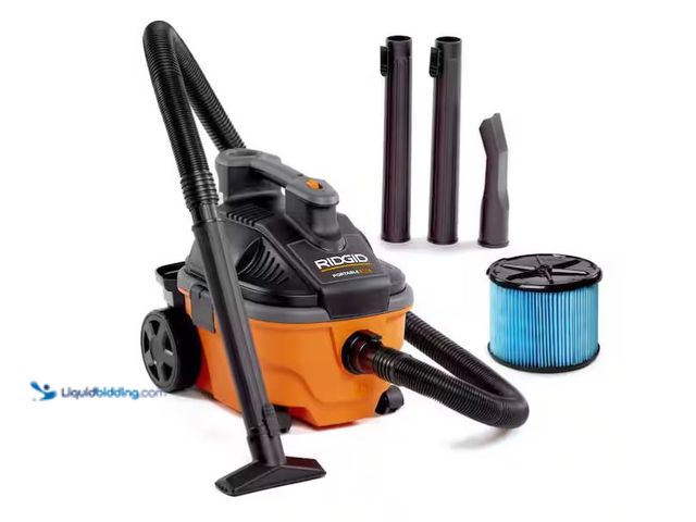 Lot 49-3600408 - RIDGID 4 Gal. 5.0 Peak HP Portable Shop Vacuum Wet Dry Vac with Fine Dust Filter, Locking Hose and A...