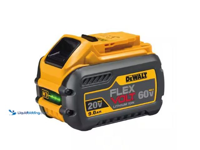Lot 49-1597175 - DEWALT FLEXVOLT 20V/60V MAX Lithium-Ion 9.0Ah Battery Model # DCB609, Slightly Used, Powers On  Ref#...
