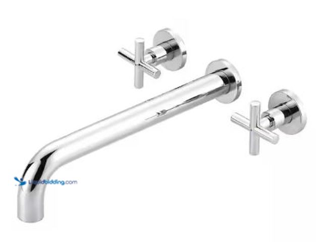 Lot 49-1517223 - 2-Handle Wall-Mount Brass Roman Tub Faucet with Long Spout Reach in Polished Chrome (Valve Included)...