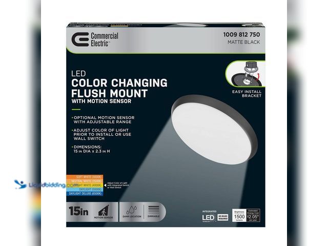 Lot 49-3564503 - Commercial Electric
15 in. Matte Black Motion Sensor Integrated LED Dimmable Selectable CCT Flush M...