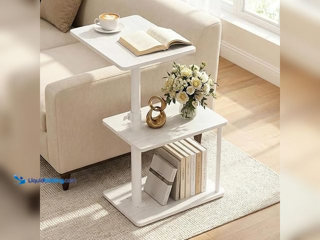 Lot 49-11030 - New Faesun Swivel Side Table White C Shaped End Table Faesun 360° Swivel Side Table for Height Adjus...