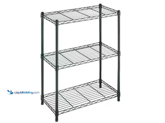 Lot 49-1571176 - HDX 3-Tier Steel Wire Shelving Unit in Black (24 in. W x 30 in. H x 14 in. D), Model # 31424BPS, Unu...