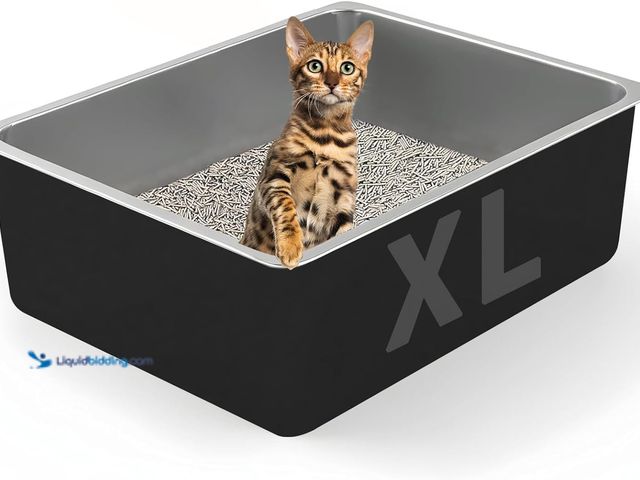 Lot 49-3565927 - Stainless Steel Cat Litter Box - XL Metal High Sided Cat Pan Tray, Easy to Clean Non Stick Odorless ...