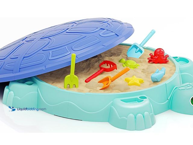 Lot 49-1519270 - Sandbox with Lid, Kids Turtle Sand Box with Sand Molds and Shovels Set for Sensory Play, Toddler Out...