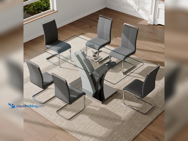 Lot 49-5545349 - Dining Table Top assembly with Dining Chairs Model: N771P296163A, Unused, 5 Box Set