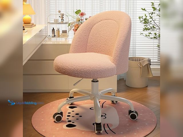 Lot 49-1556369 - Vanity Chair with Wheels, Cute Desk Chair with Back, Armless Office Chair Height Adjustable, Soft Lu...