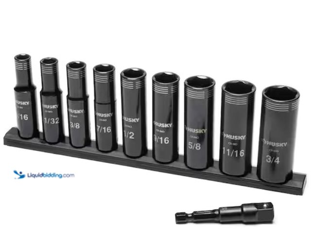Lot 49-2005695 - (10-Piece) Husky 3/8 in. Drive Thin Wall SAE Deep 6-Point Impact Socket Set, Model # H3DHYBSAE10PC, ...