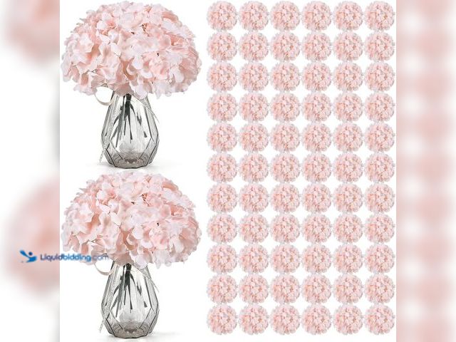 Lot 49-3528416 - Auihiay 104 pcs Hydrangea Artificial Flowers, Pink Silk Hydrangea Heads with Stems, Hydrangea Flower...