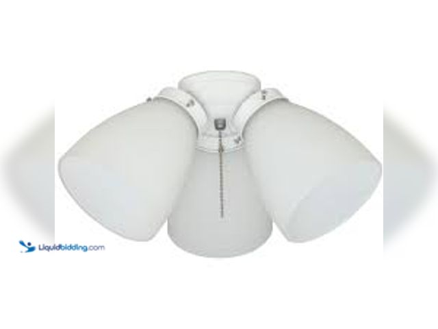 Lot 49-5415309 - Hampton Bay 3-Light White Ceiling Fan Shades LED Light Kit. Model # 91383. Unused.
