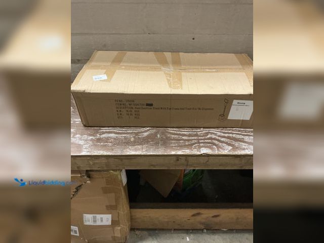 Lot 49-5554353 - hand sanitizer stand with sign and trash bin no dispenser matte black. Model TAR-2149. Unused