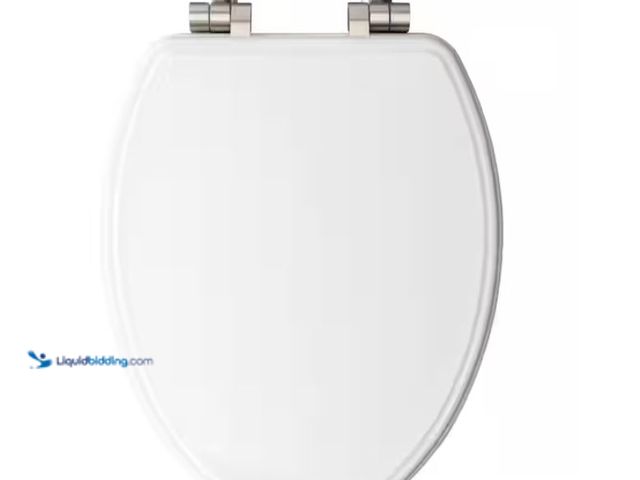 Lot 49-2020524 - BEMIS Weston Elongated Soft Close Enameled Wood Never Loosens Brushed Nickel Metal Hinge Toilet Seat...
