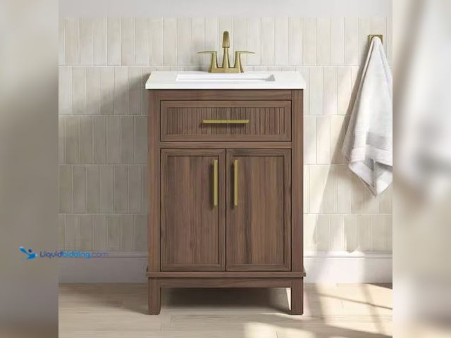 Lot 49-2005555 - Glacier Bay Riley 24 in. Single Sink Freestanding Spiced Walnut Bath Vanity with White Engineered St...