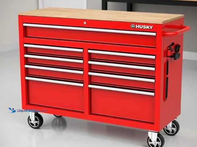 Lot 49-5422999 - Husky
Tool Storage 46 in. W x 18 in. D 9-Drawer Gloss Red Mobile Workbench Cabinet. Model: 100853959...