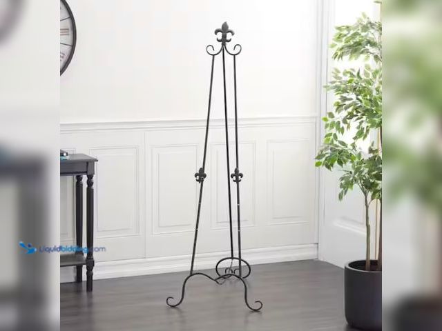 Lot 49-1622442 - Litton Lane Black Metal Extra Large Free Standing Adjustable Display Stand Scroll Easel with Chain S...