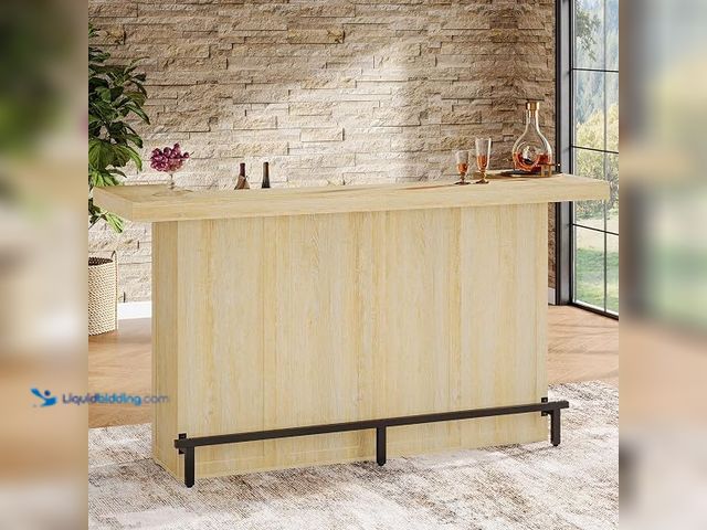 Lot 49-1631080 - Tribesigns 4-Tier Bar Table, 70.9-Inch Large Wooden Home Bar Unit with Wine Glass Holder and Black F...