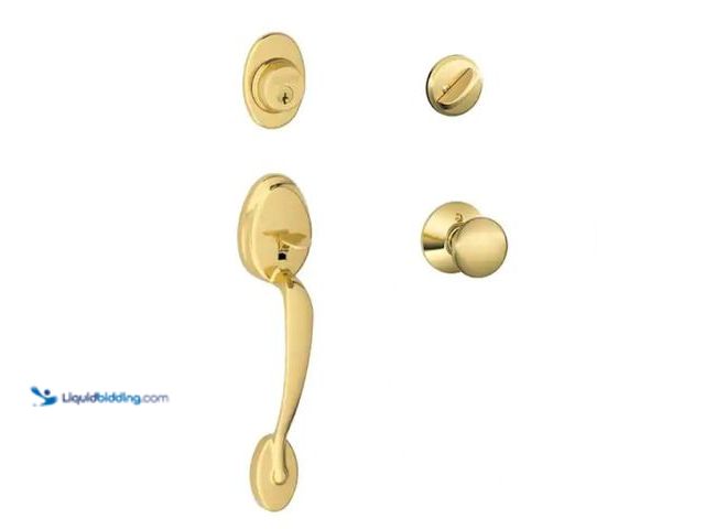 Lot 49-3433325 - Schlage Plymouth Bright Brass Single Cylinder Door Handle set with Plymouth Knob, Model # F60 G PLY ...