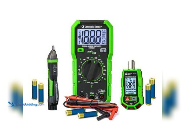 Lot 49-5581502 - Commercial Electric Technician Maintenance Kit with Digital Multimeter, Voltage Tester and GFCI Sock...