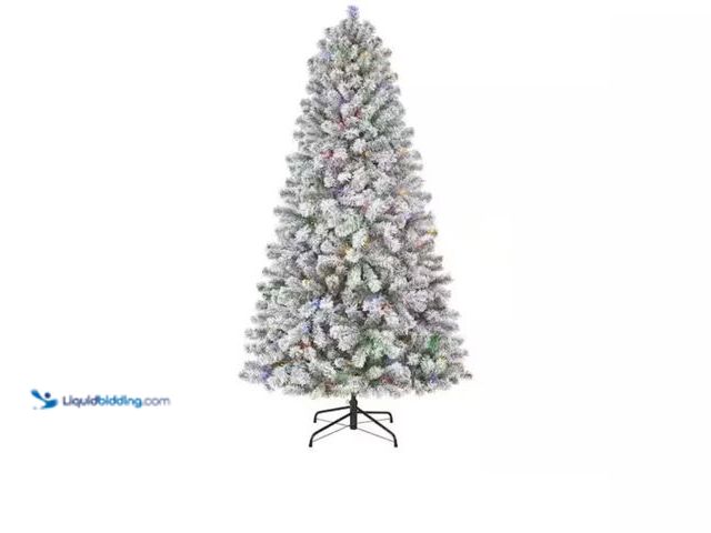 Lot 49-5447551 - Home Accents Holiday 6.5 ft. Pre-lit LED Festive Pine Flocked Artificial Holiday. [Model: 1009526748...