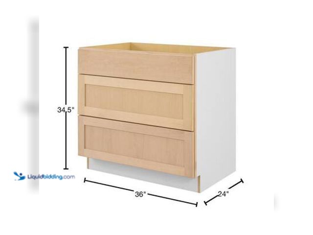 Lot 49-5554106 - Hampton Bay 36 in. W x 24 in. D x 34.5 in. H Ready to Assemble Drawer Base Kitchen Cabinet in Unfini...