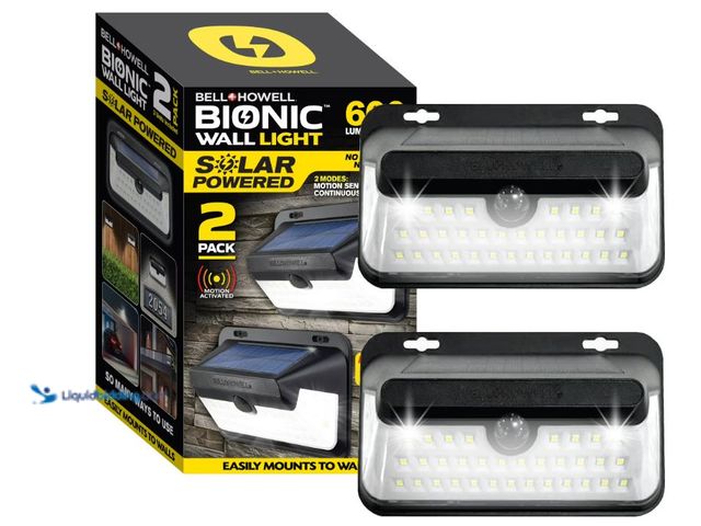 Lot 49-1623992 - (2-Pack) Bell + Howell Bionic Wall Light Outdoor Solar Powered 600 Lumen Motion Sensor LED, Model # ...
