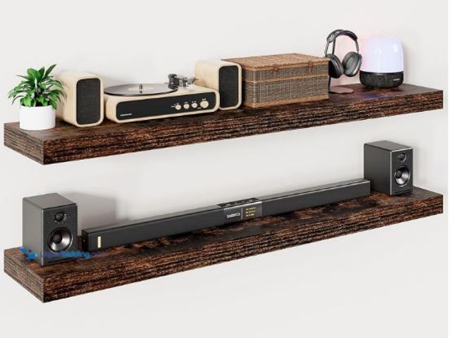 Lot 49-1549118 - Heimlove 55 Inch Long Floating Shelves for Wall,9.3" Deep Rustic Brown Floating Shelf Set of 2,Large...