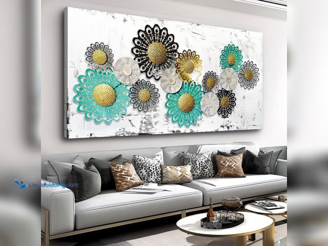 Lot 49-5483322 - Geometric nspired Flower Wall Art Multi Color Canvas Print Framed Home Decor for Living Room, Bedroo...