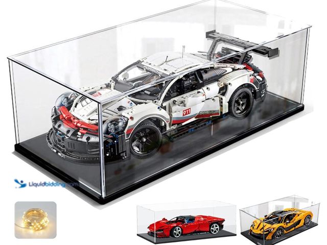 Lot 49-3481730 - Thickened Clear Acrylic Display Case with Wood-Plastic Base for Lego 42096 Porsche 911 for 42172 McL...