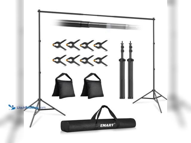 Lot 49-5552526 - EMART Backdrop Stand 10x7ft(WxH) Photo Studio Adjustable 10x7ft, Black. Unused with attachments