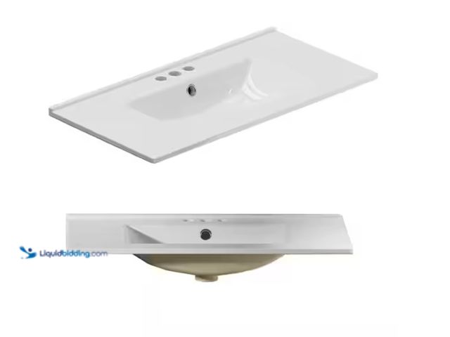 Lot 49-1547809 - Simple Project 36 in. W x 18.3 in. D Ceramic White Rectangular Single Sink Bathroom Vanity Top in Wh...