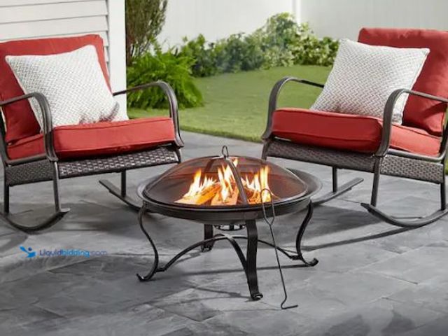 Lot 49-1544806 - Hampton Bay Sadler 29.33 in.W Rubbed Bronze Steel Wood Outdoor Fire Pit with Cover, Model # OFW284R-...