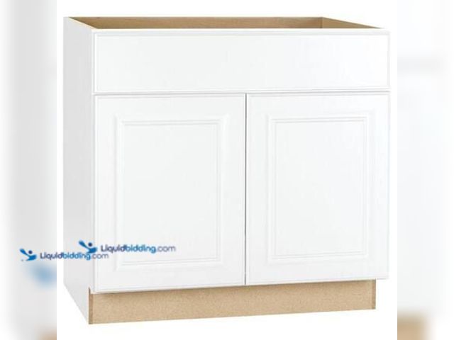 Lot 49-5581777 - Hampton Bay Hampton 36 in. W x 24 in. D x 34.5 in. H Assembled Sink Base Kitchen Cabinet in Satin Wh...