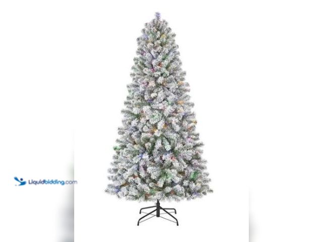 Lot 49-1544908 - Home Accents Holiday 6.5 ft. Pre-Lit LED Festive Pine Flocked Artificial Christmas Tree, Model # 100...