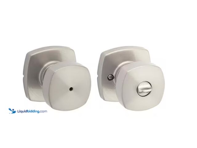 Lot 49-1566807 - lot of (2) Kwikset Arroyo Satin Nickel Bed/Bath Knob with Soft Modern Rose, Model # 730AYK MDT 15 CP...