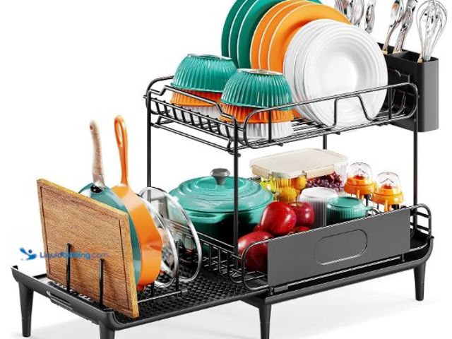 Lot 49-3432148 - Urackify Dish Drying Rack for Kitchen Counter, Expandable 2 Tier Dish Rack, Large Capacity Dish Drai...