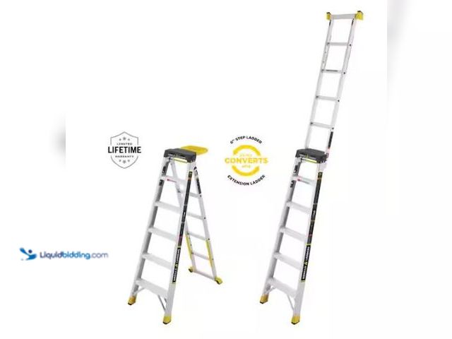 Lot 49-1518080 - Gorilla Ladders 14 ft. Reach Aluminum 2-in-1 Extension Multi-Position Ladder with Project Bucket, 30...