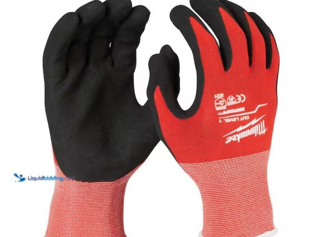 Lot 49-1578282 - Lot of (4) pairs of Milwaukee Large Red Nitrile Level 1 Cut Resistant Dipped Work Gloves, Model # 48...