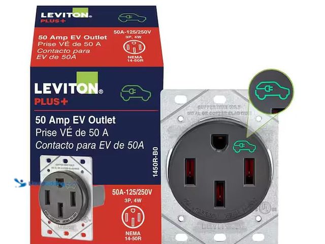 Lot 49-1576487 - Leviton 50 Amp 125/250 Volt EV Power Outlet/Receptacle, NEMA 14-50R, Black 1450R (1-Pack) Model # R1...