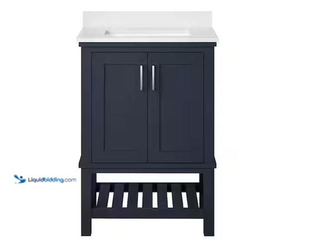 Lot 49-1576640 - Home Decorators Collection Tupelo 24 in. Single Sink Midnight Blue Bath Vanity with White Engineered...
