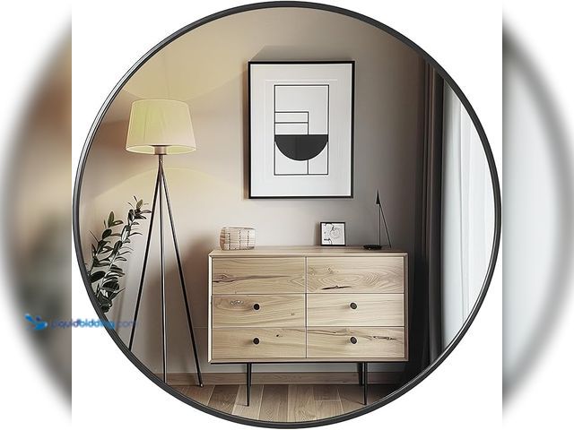 Lot 49-1518418 - Antok 24 inch Circle Mirror - Black Metal Frame for Entryway, Bathroom, Vanity & Living Room, Unused...
